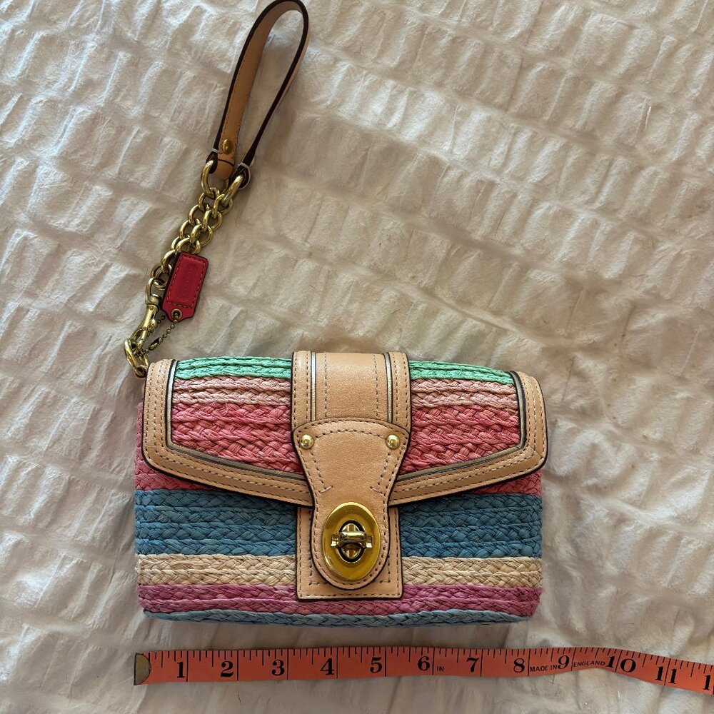 Coach Hampton Striped Multicolor Straw  Wristlet/Wallet
